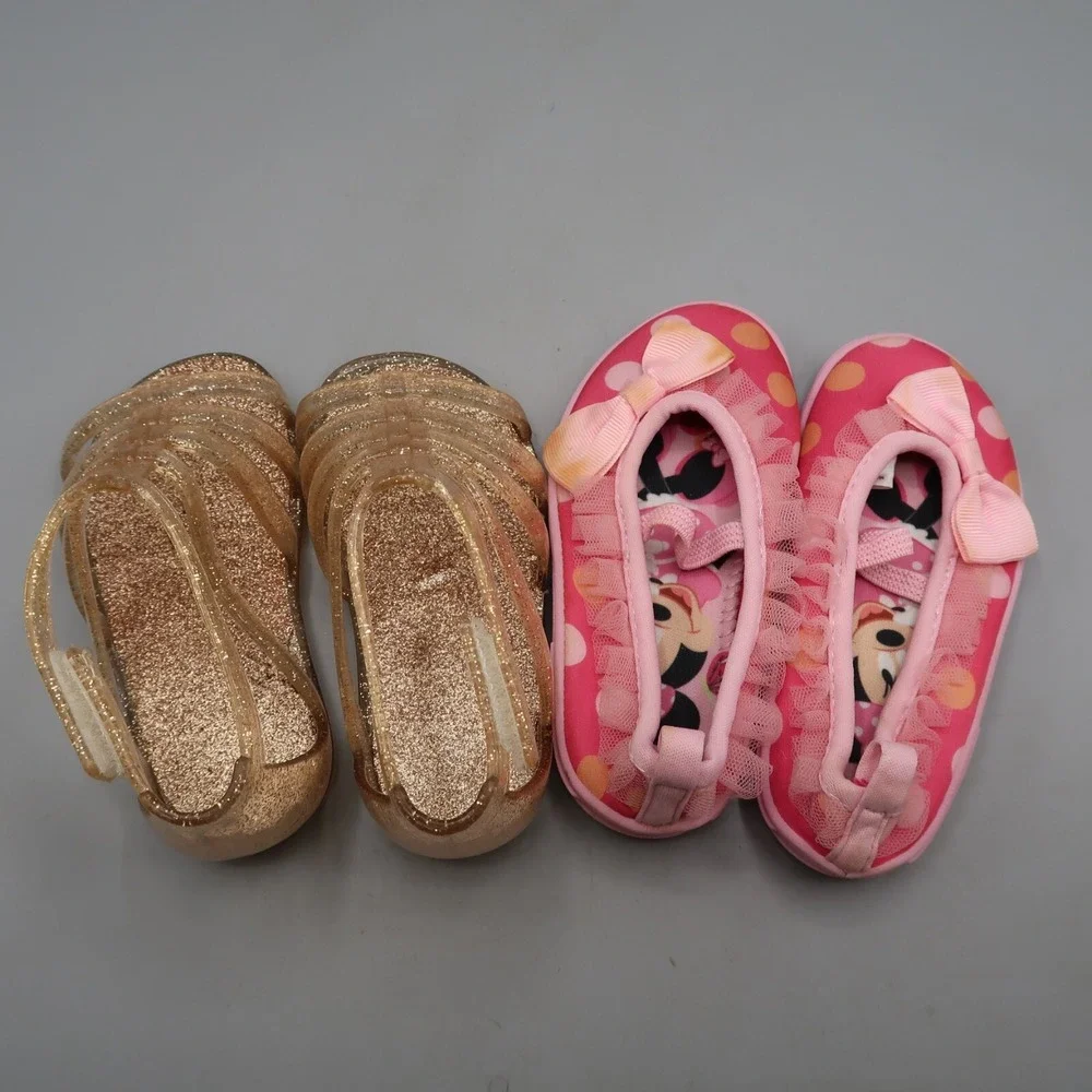 Disney Minnie Mouse Girls Water Shoes & Gold Glitter Jelly Shoes Girls Size 6T